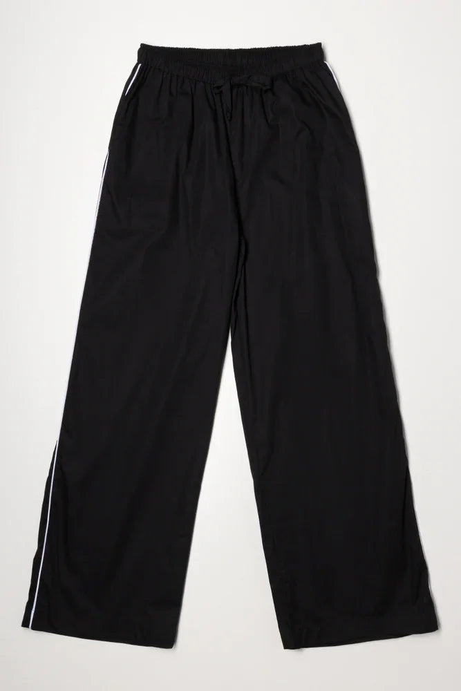 Pull On Pants With Side Stripe Black