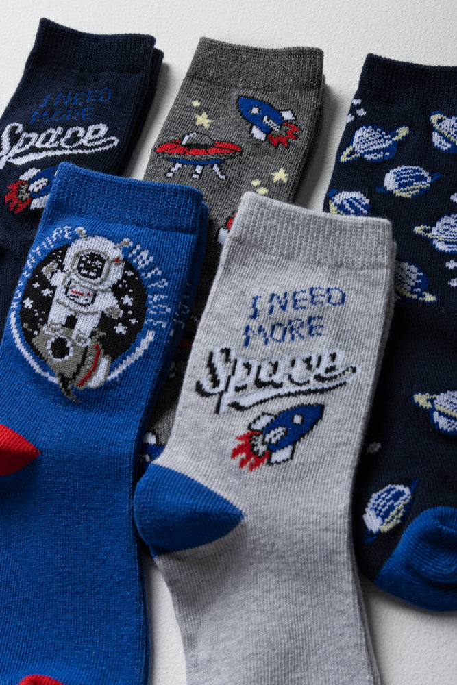 5 Pack Print Socks Space