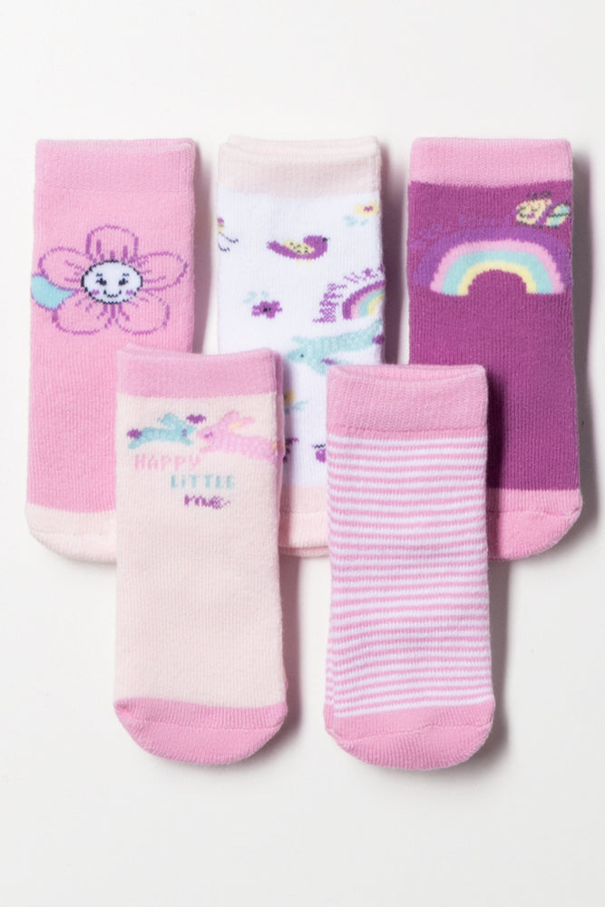5 Pack Flower Socks Pink
