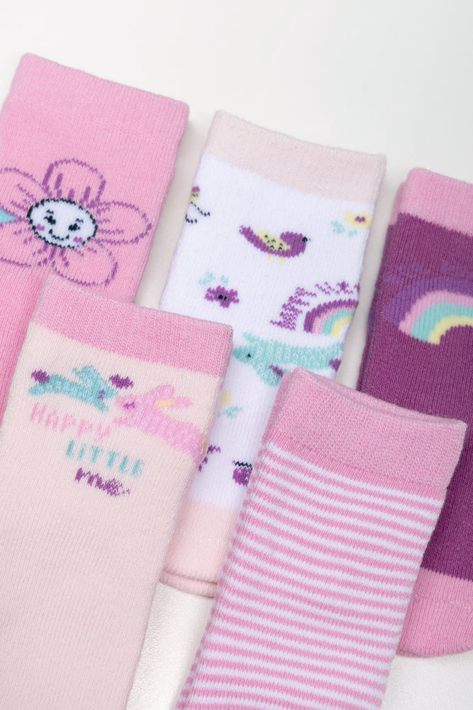5 Pack Flower Socks Pink
