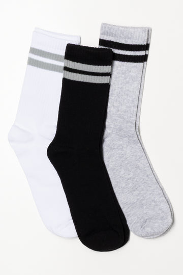3 Pack Socks White, Black And Grey