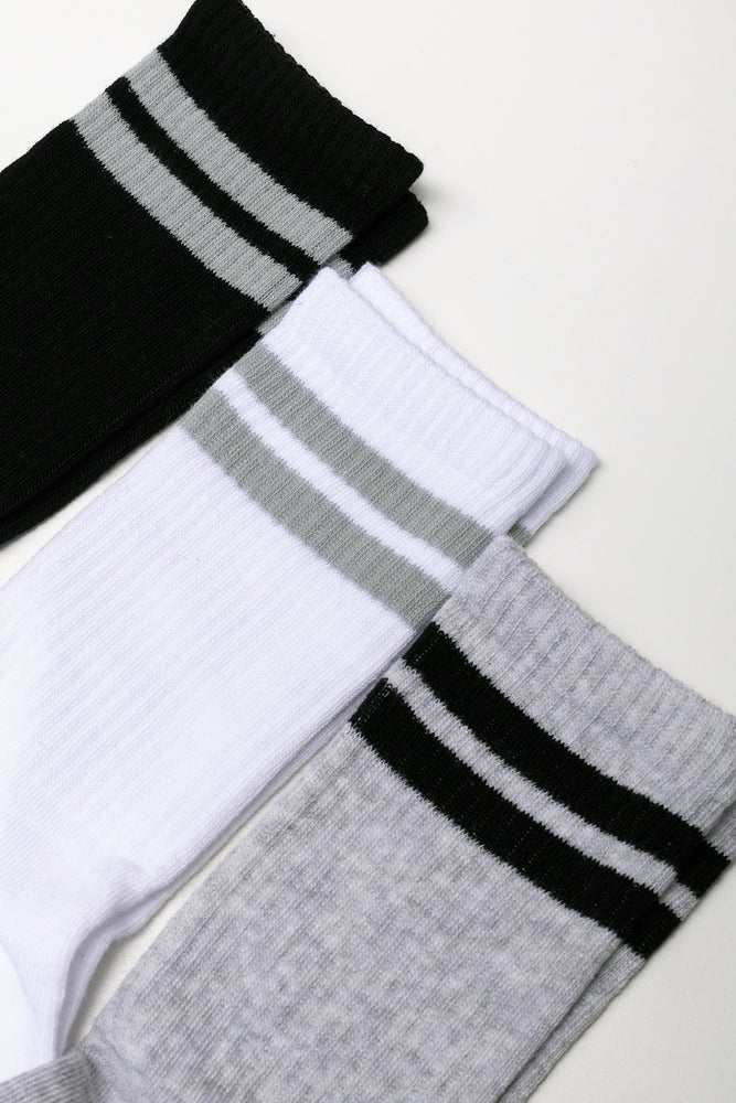 3 Pack Socks White, Black And Grey (1)