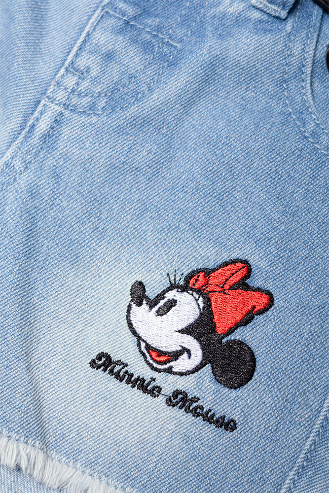 Minnie Mouse Belted Denim Shorts Light Blue
