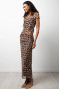 Short Sleeve Animal Print Mesh Top Brown (1)