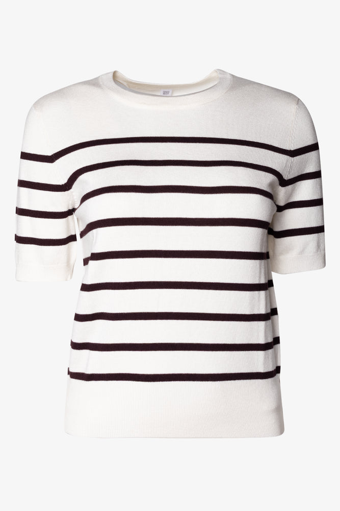 Ballerina Sleeve Striped Crew Neck Top Brown And White