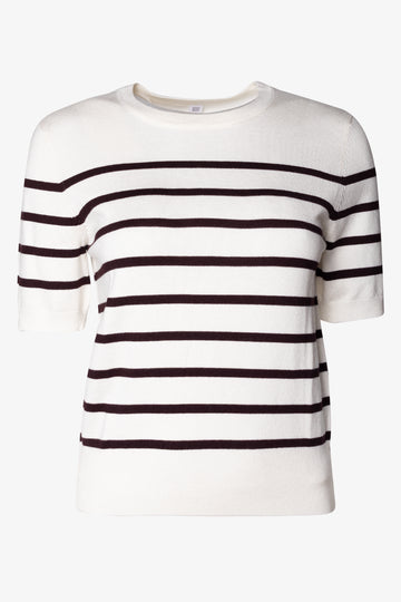 Ballerina Sleeve Striped Crew Neck Top Brown And White