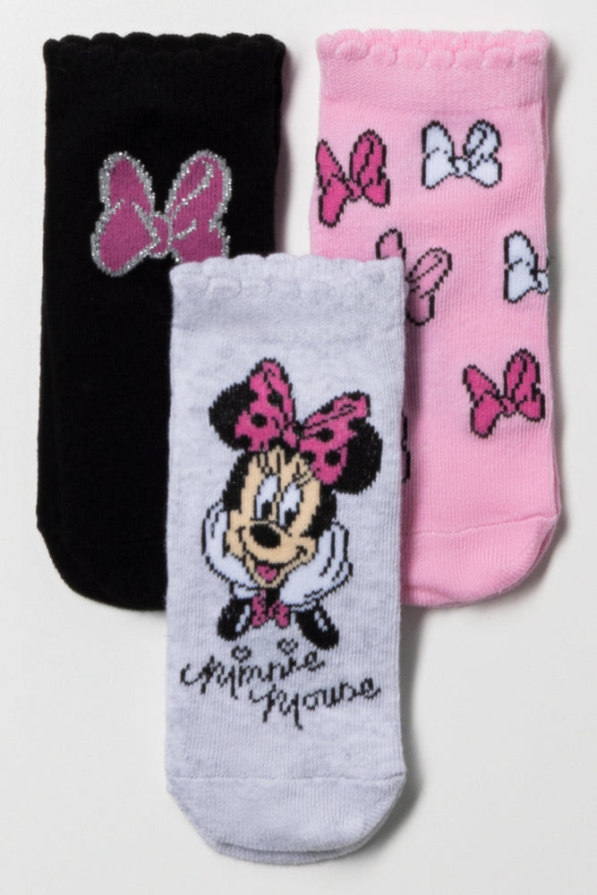 Minnie Mouse 3 Pack Socks Black, Pink And Grey