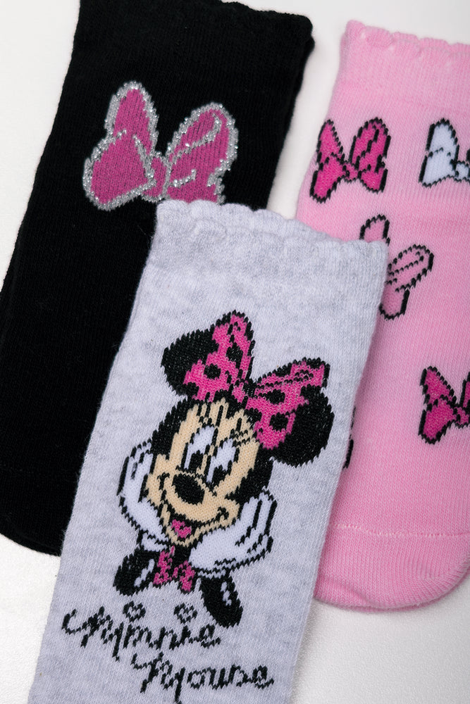 Minnie Mouse 3 Pack Socks Black, Pink And Grey