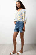 Ballerina Sleeve Linen Top Yellow Floral (1)
