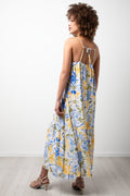 Flower Tiered Strappy Dress Blue (2)