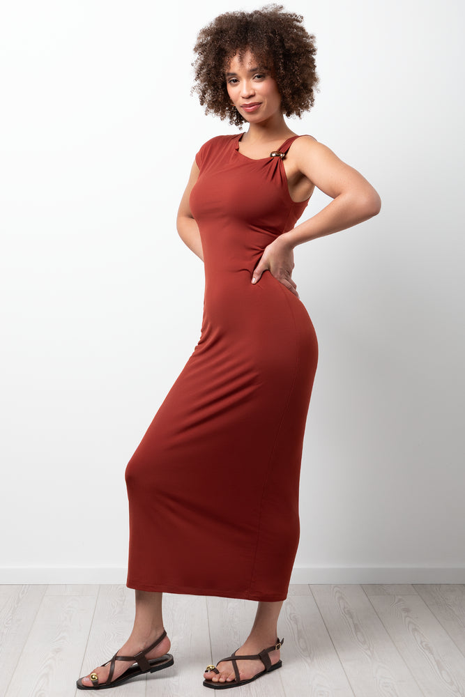 Maxi Shoulder Cut Out Dress Rust