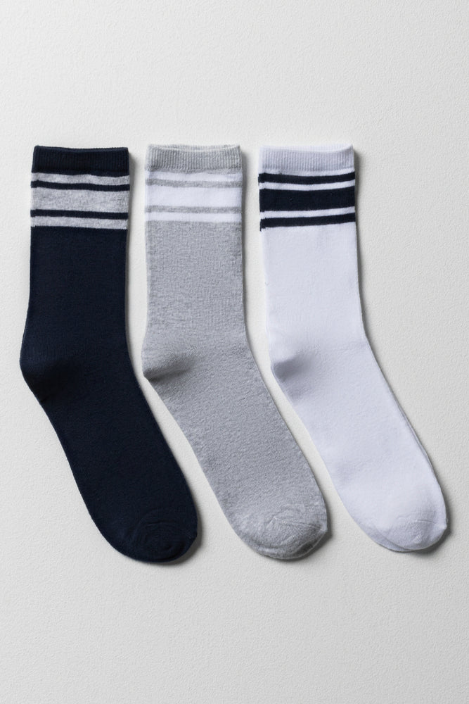 3 Pack Plain Socks Blue Grey