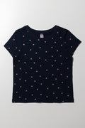 Glitter Heart Short Sleeve T-Shirt Navy