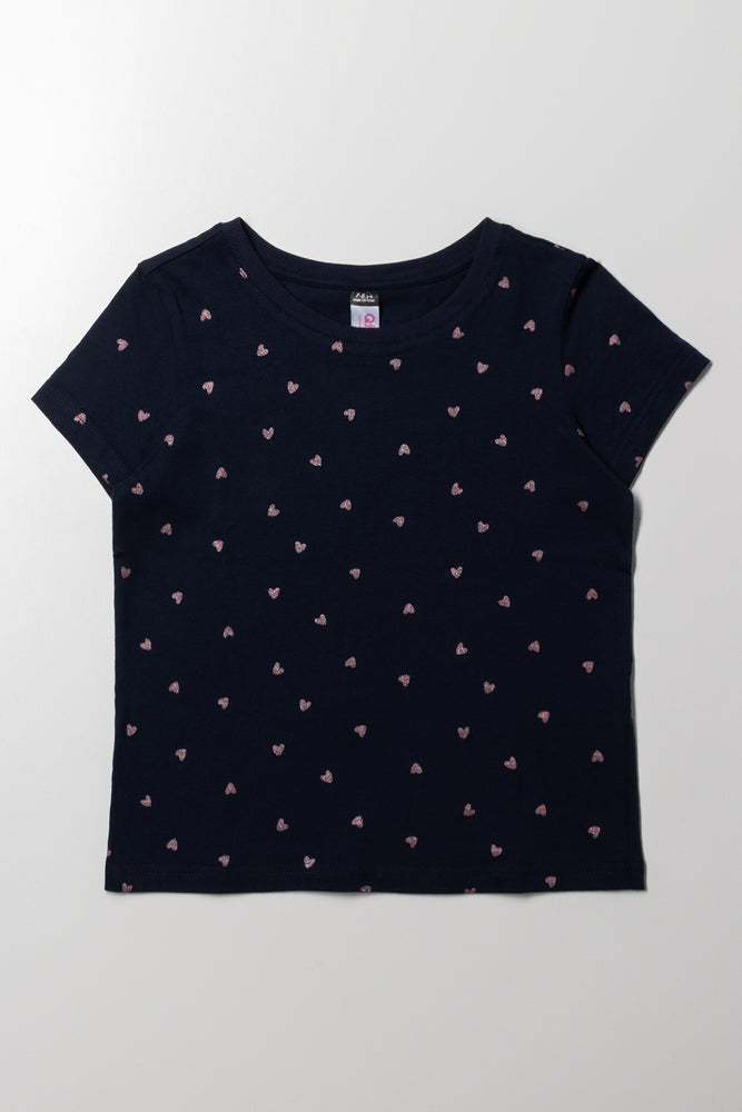 Glitter Heart Short Sleeve T-Shirt Navy