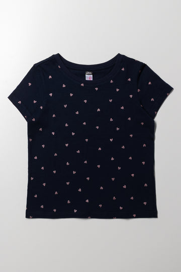 Glitter Heart Short Sleeve T-Shirt Navy