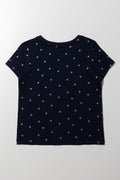 Glitter Heart Short Sleeve T-Shirt Navy (2)