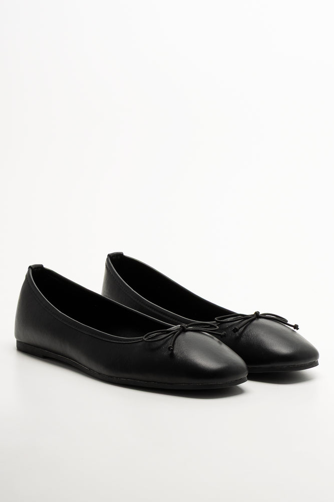 Square Toe Ballerina Pumps Black