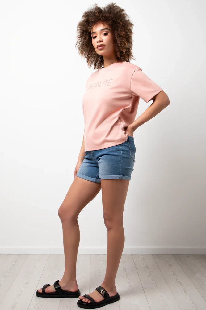 Beaute Oversized Short Sleeve T-Shirt Pink (1)