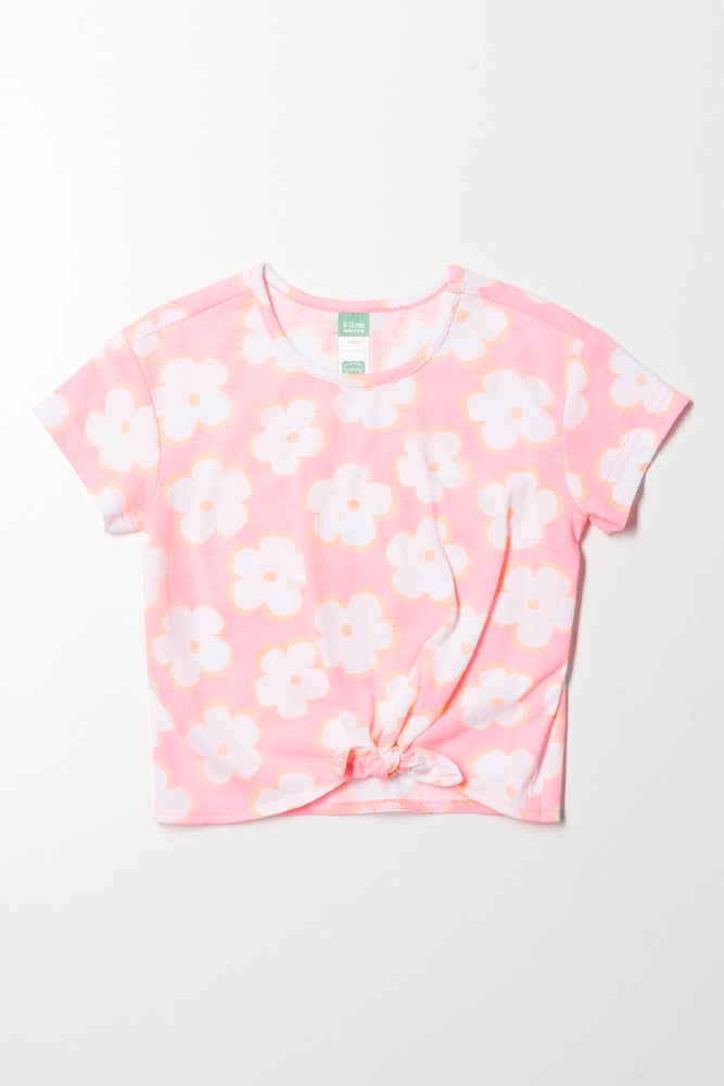 Floral Front Tie T-Shirt Pink