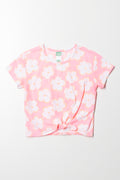 Floral Front Tie T-Shirt Pink