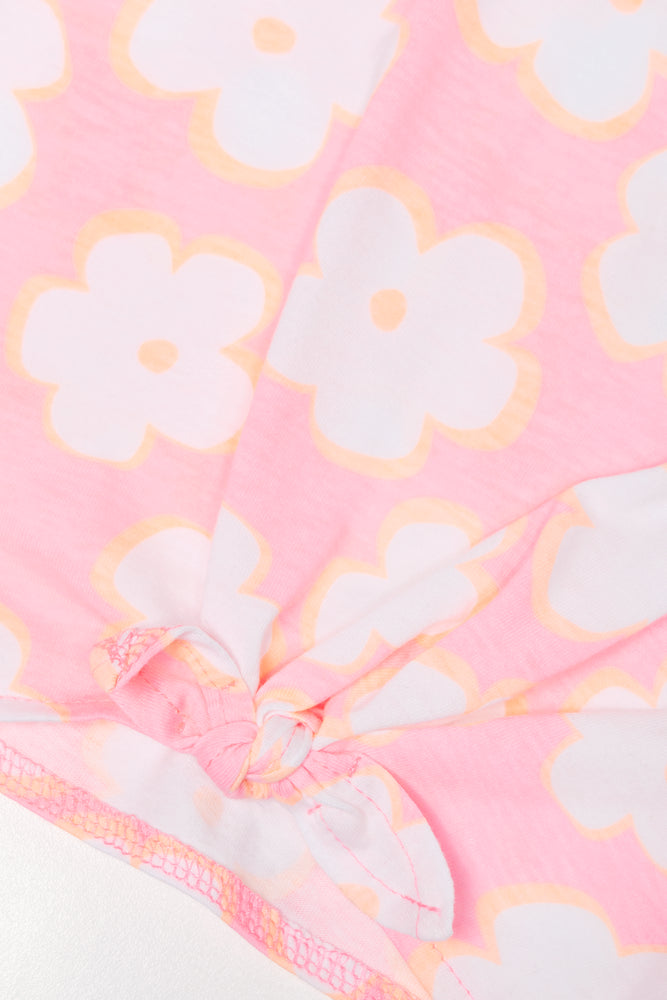 Floral Front Tie T-Shirt Pink