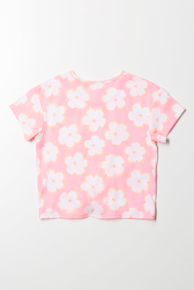 Floral Front Tie T-Shirt Pink (2)