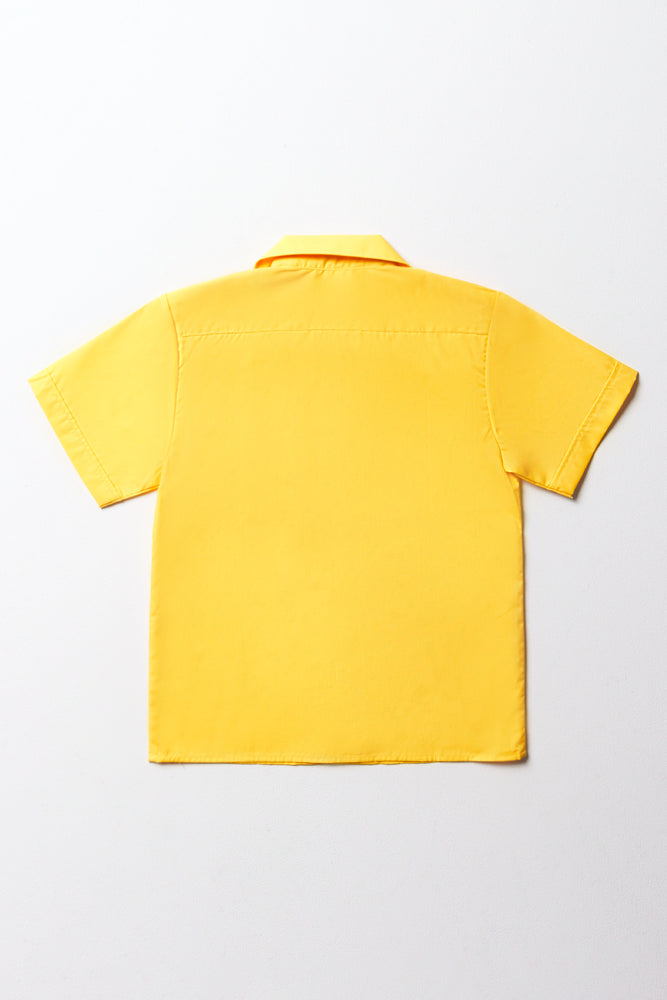 Unisex School Short Sleeve Open Neck Shirt Yellow Toughees (3)