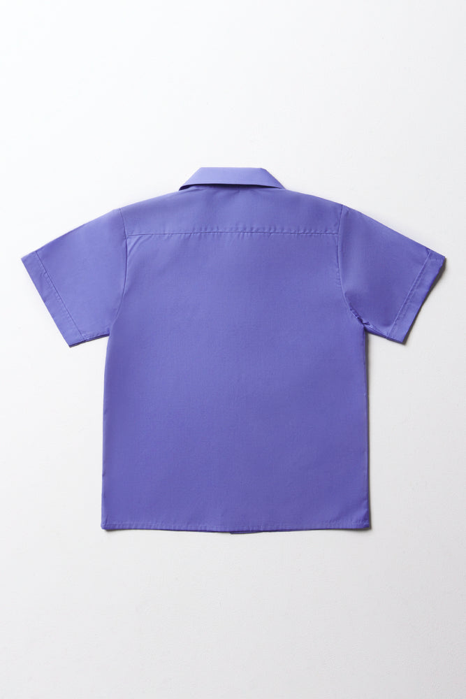 Unisex School Short Sleeve Open Neck Shirt Blue (3)