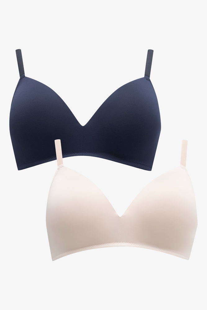2 Pack Padded Wire Free Bras Navy & Natural