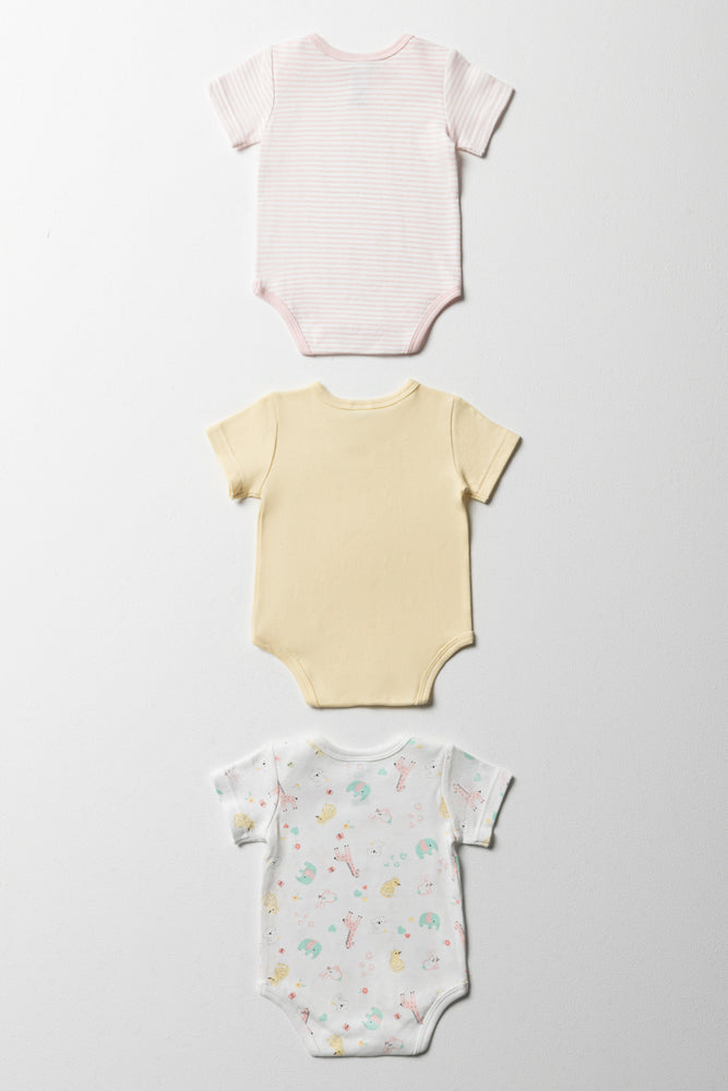 3 Pack Short Sleeve Bodyvests Pink & Yellow (4)