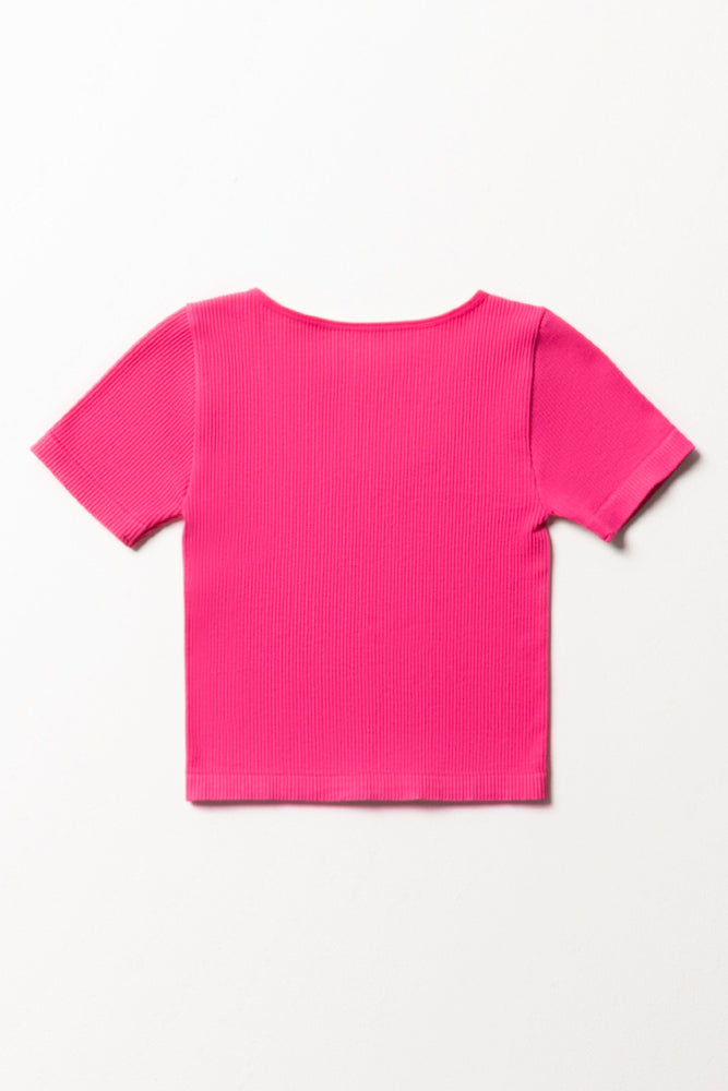 Seamless Short Sleeve T-Shirt Bright Pink (2)