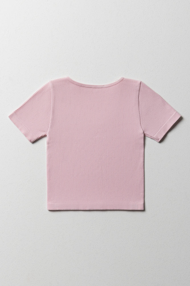 Seamless Short Sleeve T-Shirt Pink (2)