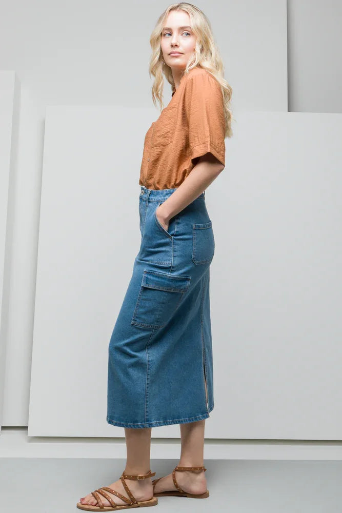 Utility Denim Skirt Mid Blue (2)
