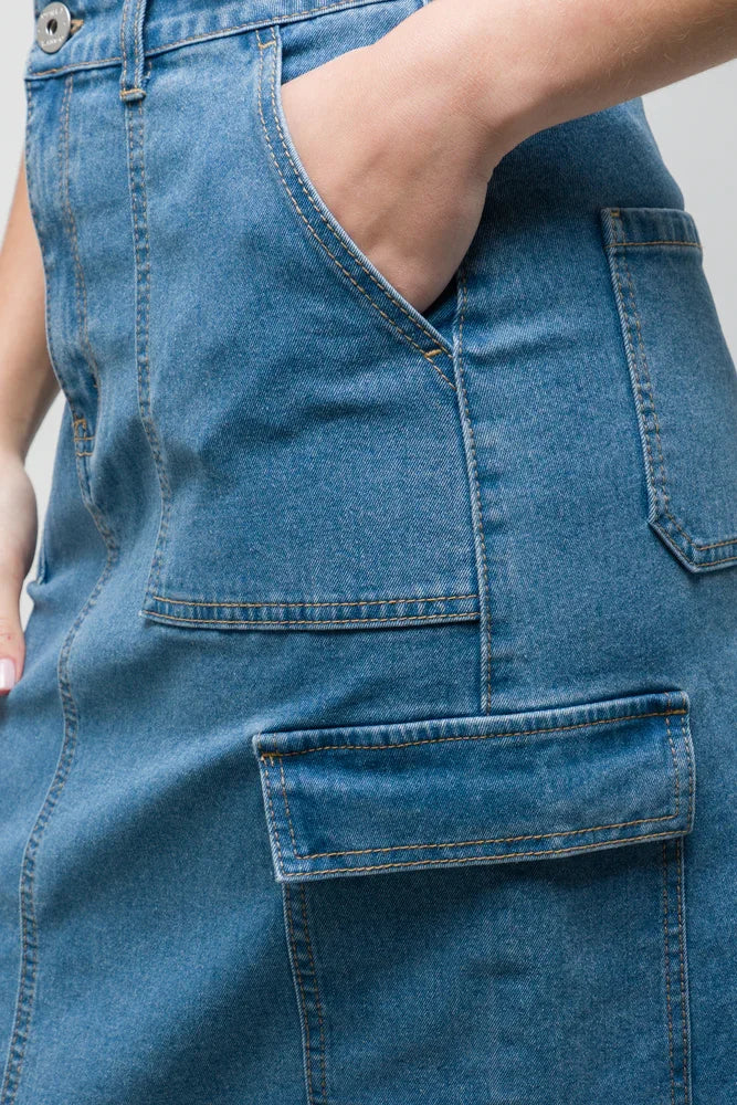 Utility Denim Skirt Mid Blue (4)