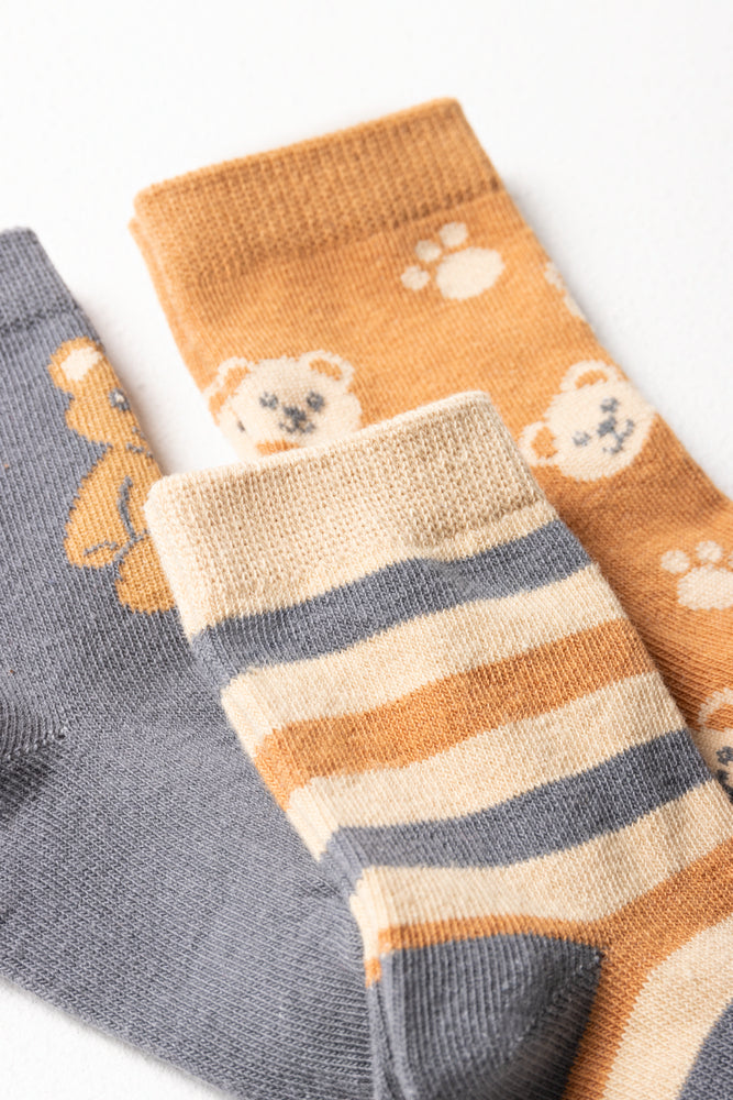3 Pack Bear Socks Natural