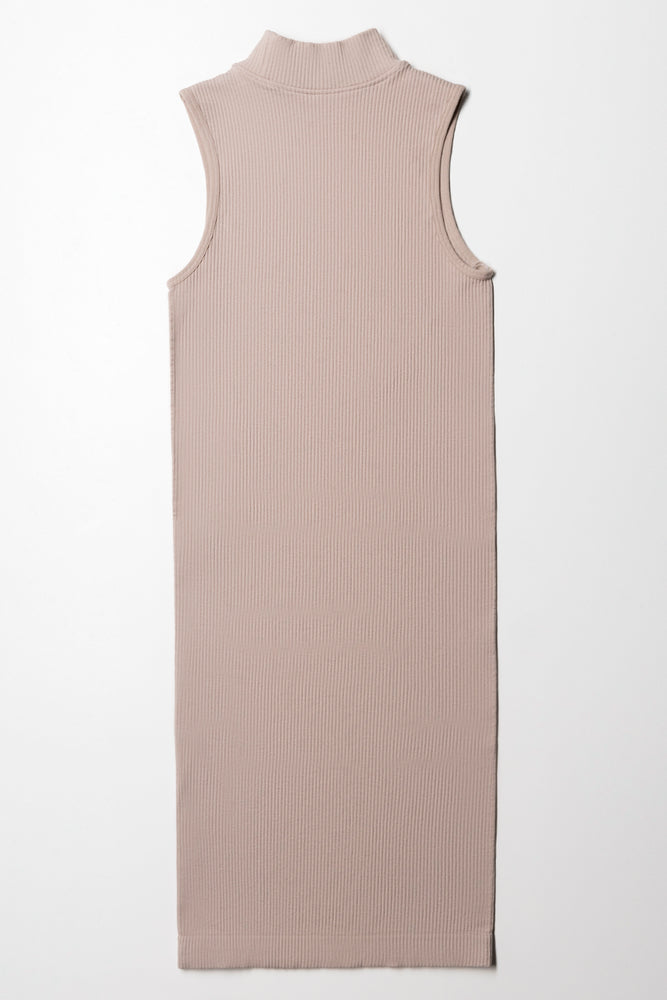 Seamless Turtle Neck Sleeveless Dress Natural (2)