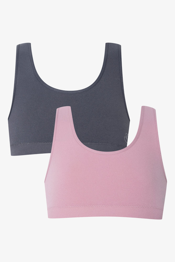 2 Pack Seam-free Racerback Bras Pink And Dark Grey