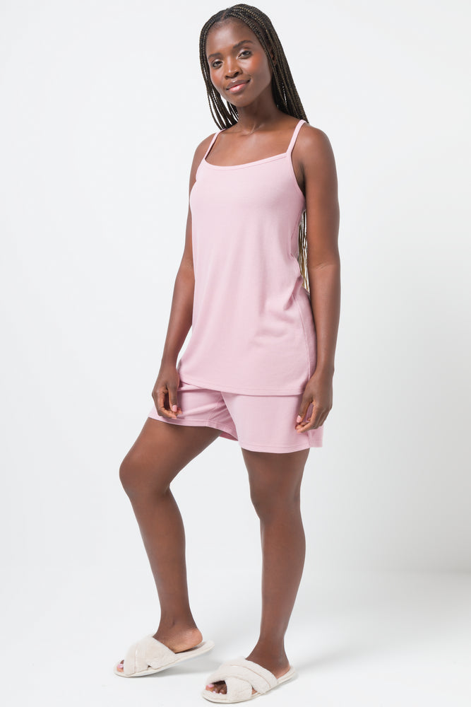 Rib Cami Short Set Pink (1)