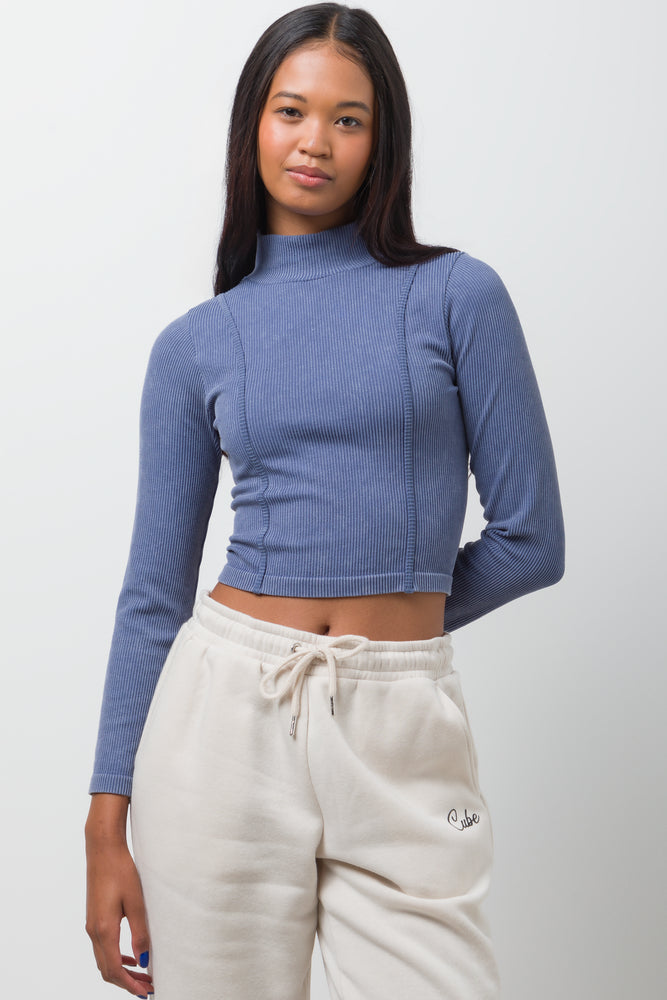 Seamless Acid Wash Top Navy