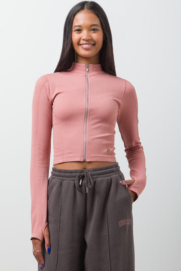 SEAMLESS ZIP THROUGH DUSTY PINK