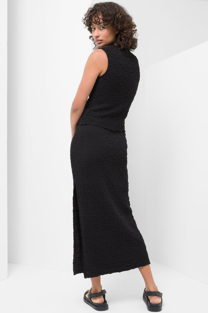 High Neck Textured Top Black (2)