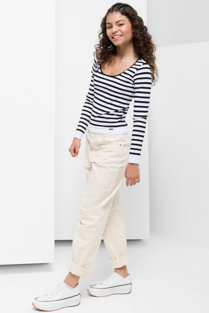 Crew Neck Tshirt Seamless Stripe Black And White