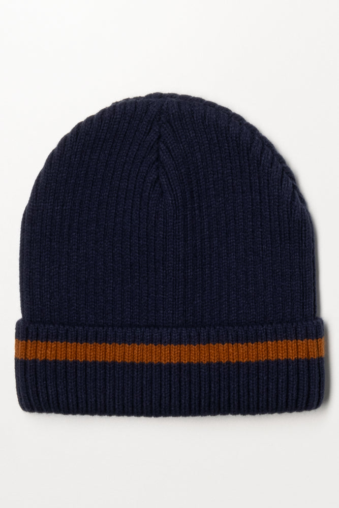 STRIPED RIB BEANIE NAVY