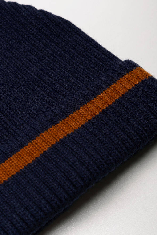 STRIPED RIB BEANIE NAVY