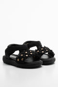 Flower Open Toe Sandals Black