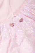 Sequin fit and flare mesh combo dress light pink (1)
