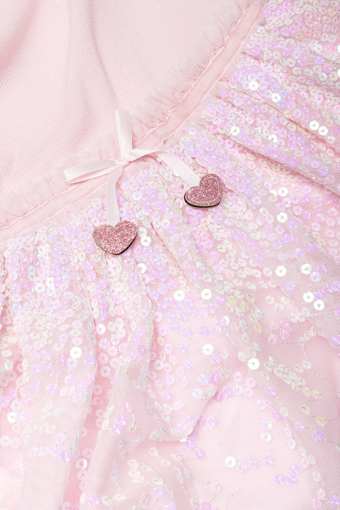 Sequin fit and flare mesh combo dress light pink (1)