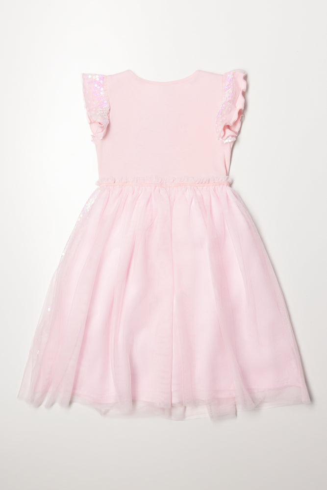 Sequin fit and flare mesh combo dress light pink (2)