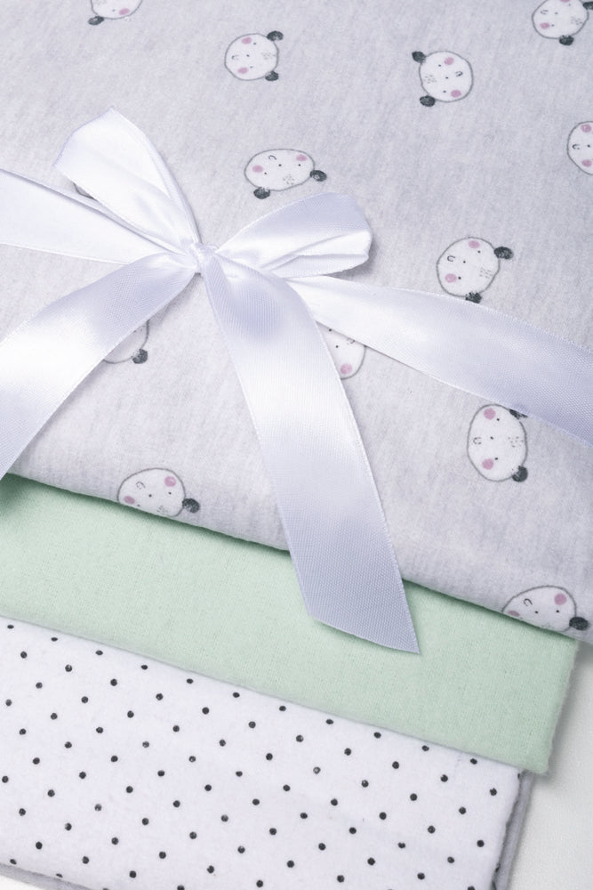 3 Panda Stripe Receiver Blankets Green