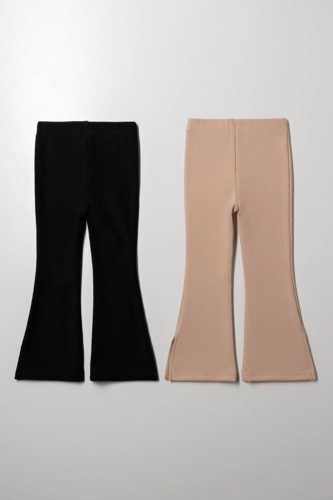 2 Pack Flare Leggings Natural And Black (3)